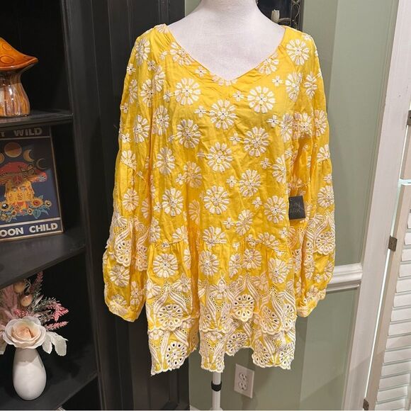 John Mark Yellow Embroidered Cotton Tunic Top – Size 1X (NWT) - Picture 1 of 13